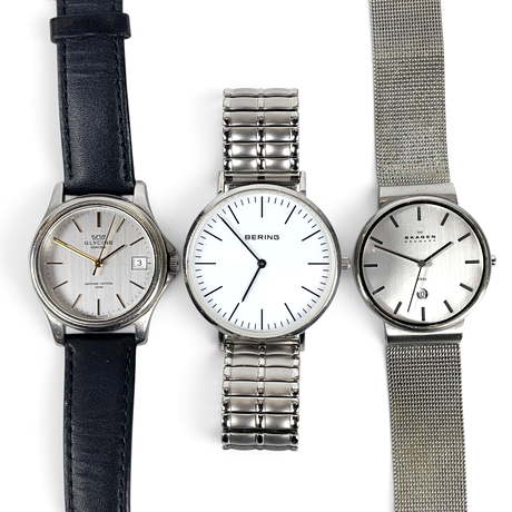 ARMBANDSUR, 3 st, Bering, Skagen, Glycine. Quartz. på auktion hos Roslagens Auktionsverk