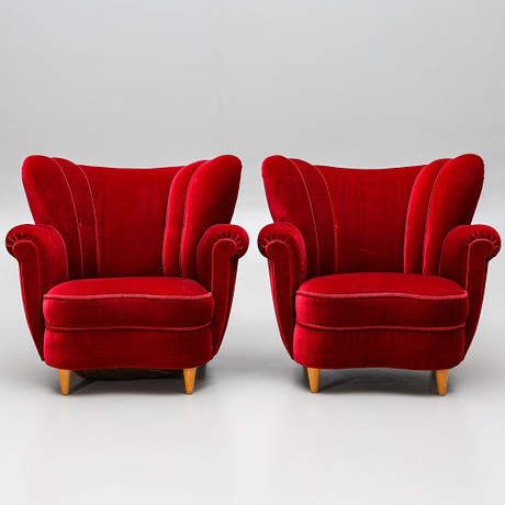 FÅTÖLJER, ett par, klädd i sammet, Swedish modern, 1930/40-tal. på auktion hos Auktionsmagasinet Vänersborg