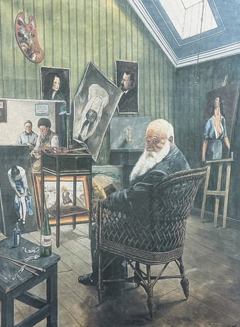 CHRISTIAN KROHG. KONSTTRYCK, "Selvportrett fra atelieret", signerad i trycket. på auktion hos Auktionshuset STO Bohuslän