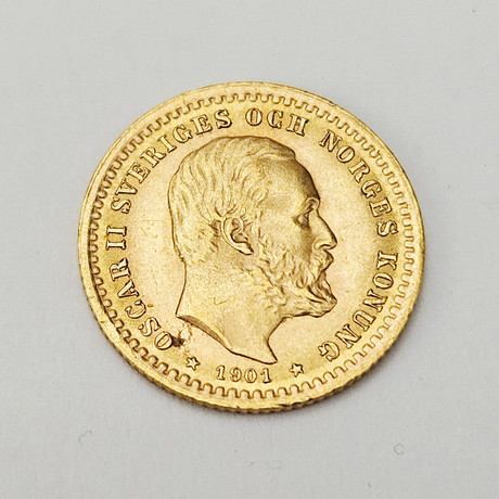 GULDMYNT, 5 kronor, Oscar II, Sverige/Norge 1901. på auktion hos Auktionshuset Thörner & Ek