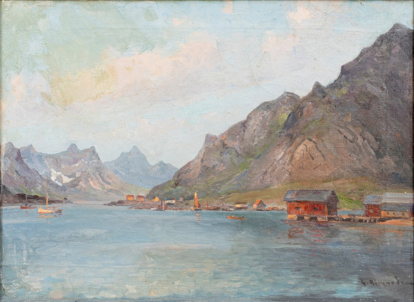 LUDVIG RICHARDE. Insjölandskap med berg, olja på duk, signerad. på auktion hos Auktionshuset Kolonn