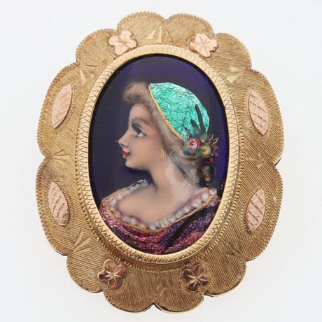 HÄNGE/BROSCH, 14K guld & emalj, miniatyrporträtt, Nederländerna. på auktion hos Ekenbergs Auktioner