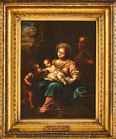 ITALIENSK SKOLA, 16/1700-TAL. Heliga familjen och Johannes Döparen som barn. på auktion hos Stockholms Auktionsverk Magasin 5
