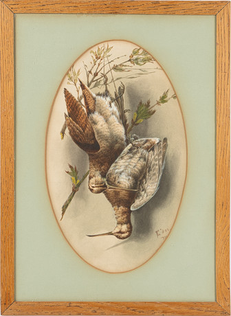 OIDENTIFIERAD KONSTNÄR. Stilleben med jaktbyte, akvarell på papper, 1800-tal. på auktion hos Stockholms Auktionsverk Helsingborg