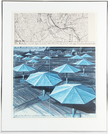 CHRISTO & JEANNE CLAUDE. Tryck, The Umbrellas (Joint Project for Japan and Western USA). på auktion hos Auktionsverket Engelholm