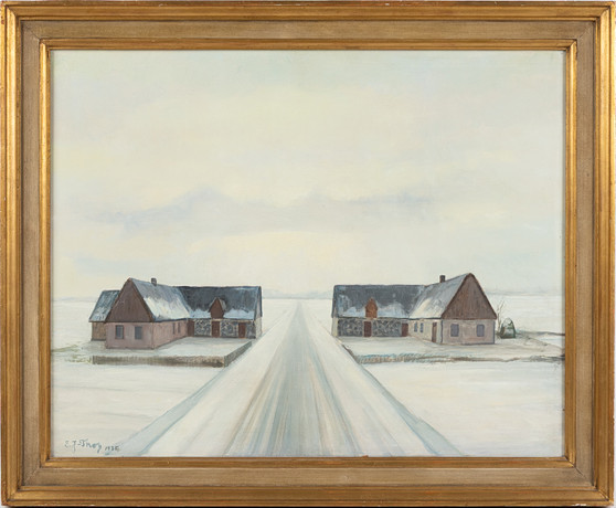 EMIL JOHANSSON-THOR. "Vägen" / "The Road", Rörsjökloster, olja på pannå, signerad och daterad 1935. på auktion hos Stockholms Auktionsverk Helsingborg