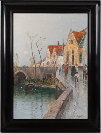 WILHELM VON GEGERFELT. Stadsmotiv med kanal, olja på duk. på auktion hos Stockholms Auktionsverk Helsingborg