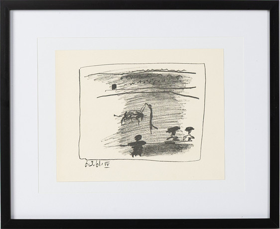 PABLO PICASSO. "Les Banderilles", originallitografi, ur "A los Toros avec Picasso", daterad i trycket 6.3.61. på auktion hos Stockholms Auktionsverk Helsingborg