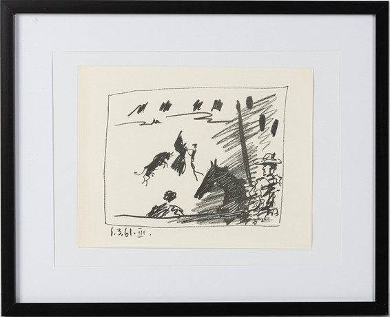 PABLO PICASSO. "Jeu de Cape", originallitografi, ur "A los Toros avec Picasso", daterad i trycket 6.3.61. på auktion hos Stockholms Auktionsverk Helsingborg