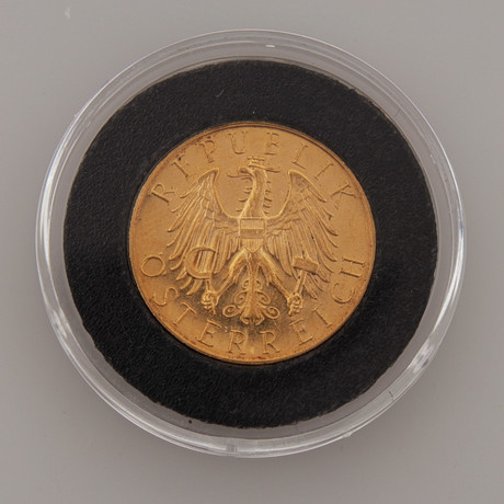 MYNT, guld, 25 shilling, Österrike, 1931. på auktion hos Växjö Auktionskammare