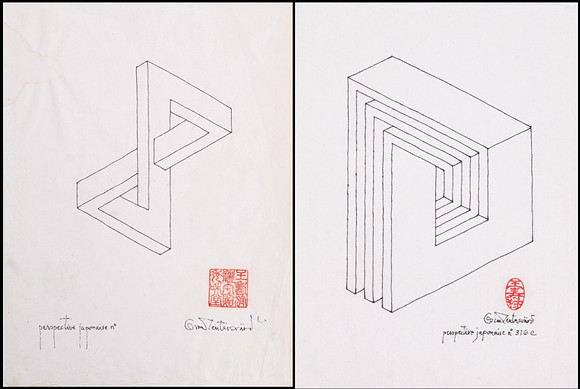 OSCAR REUTERSVÄRD (Sverige, 1915-2002), (2), Perspective japonaise "No 316", signerade, teckningar på vitt jap på auktion hos Crafoord Auktioner Stockholm