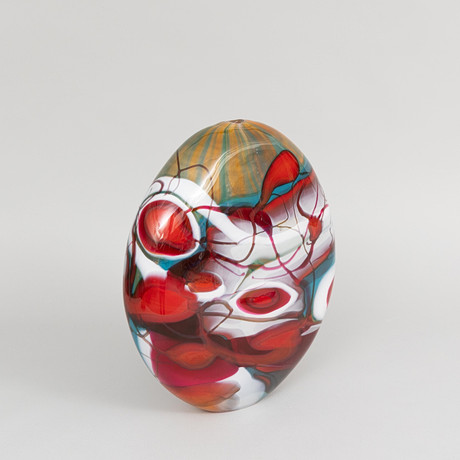 PETER HERMANSSON-POLLAK (FÖDD 1975). Vas, oval form med nonfigurativ dekor olika färgnyanser, , Boda, 2016, si på auktion hos Garpenhus Auktioner