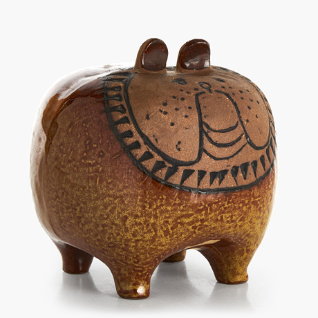 LISA LARSON. Figurin, "Bulldog" ur "Stora Zoo", Gustavsberg, delvis glaserat stengods. på auktion hos Crafoord Auktioner Stockholm