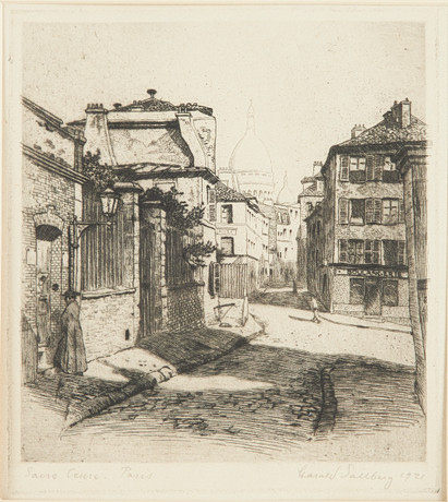HARALD SALLBERG (1895-1963). "Sacré-Coeur, Paris", signerad i blyerts, etsning, Frankrike 1921. på auktion hos Stockholms Auktionsverk Sickla