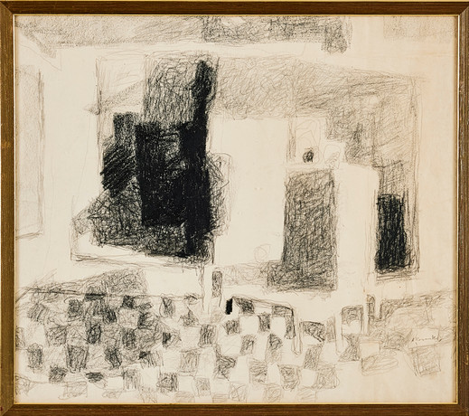 ARMAND ROSSANDER (1914-1976). Rumskomposition, fetkrita. på auktion hos Stockholms Auktionsverk Magasin 5