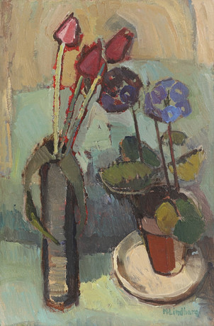 MARIA LINDBERG. Olja på duk, "Blommor", signerad. på auktion hos RA Auktionsverket Norrköping