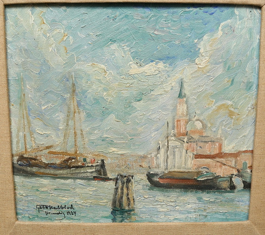 GÖSTA NORDBLAD. olja på pannå, Venedig, signerad och daterad 1924. på auktion hos Gomér & Andersson Linköping