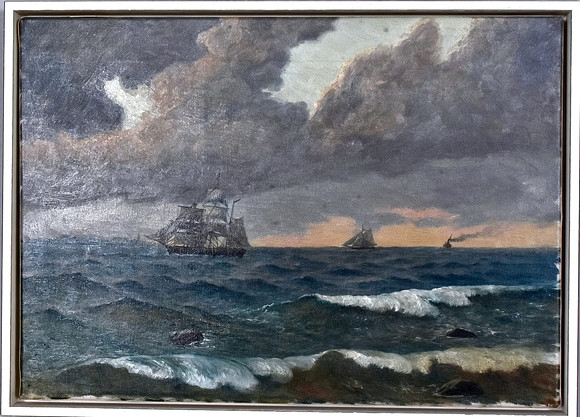 WILHELM BILLE. oljemålning på duk, segelfartyg till havs. på auktion hos Halmstads Auktionskammare