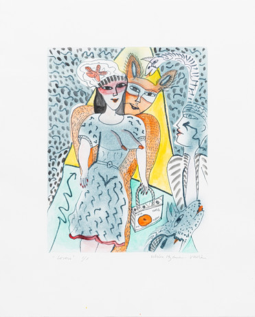 ULRICA HYDMAN-VALLIEN. "Lovers", handkolorerad etsning, signerad och numrerad, 1/1. på auktion hos Auktionshuset Kolonn