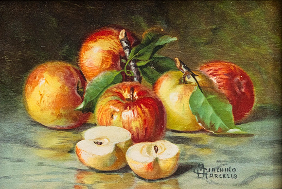 MARCELLO GIACHINO (1877-1929). Stilleben med äpplen, tryck, signerad. på auktion hos Auktionshuset Kolonn