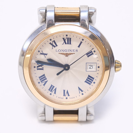 LONGINES, DAMUR, PRIMA LUNA, GULD PÅ STÅL, QUARTZ. på auktion hos Björnssons Auktionskammare