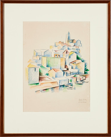 CURT BURSTRÖM. "Porto Cristo, Mallorca", färgpenna på papper, signerad, -54. på auktion hos Stockholms Auktionsverk Magasin 5