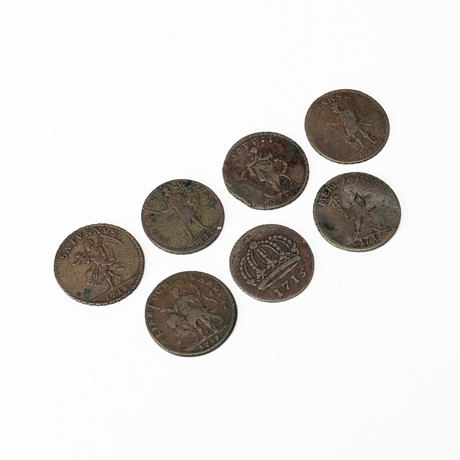 NÖDMYNT, 7 st, 1 daler S.M, 1715-19. på auktion hos Auktionshuset Kolonn