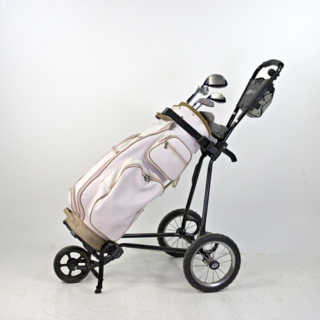 GOLFKLUBBOR med bag och vagn, 11 damklubbor, Cobra. på auktion hos Höganäs Auktionsverk