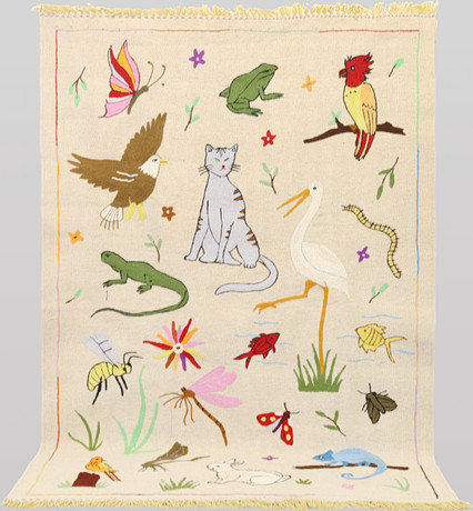 ORIENTMATTA, kelim, handvävd, figural, handbroderat mönster, ull på ullvarp, ca 182x124 cm. på auktion hos Skandia Auktion