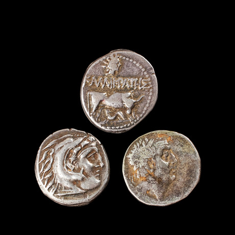SILVERMYNT, 3 st, hellenistiska bl a Dyrrachion, drakma, ca 229-30 f Kr. på auktion hos Stockholms Auktionsverk Sickla