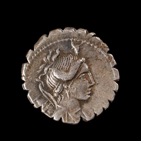 SILVERMYNT, romersk republik, A Postumius, denarius präglad i Rom 81 f Kr, frånsidan med Diana som offrar en t på auktion hos Stockholms Auktionsverk Sickla