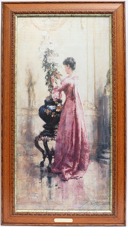 EUGÈNE JOORS. Tryck efter, "Woman with Chrysanthemums”. på auktion hos Falun Auktionsbyrå