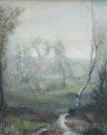 ÅKE KLINGBERG. olja på pannå, landskap i dis, 99 x 83 cm, signerad. på auktion hos Auktionsmagasinet Vänersborg
