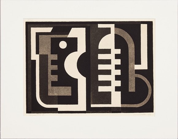 CURT BURSTRÖM. "Composition 5", etsning, signerad -53, 68/75. på auktion hos Stockholms Auktionsverk Magasin 5