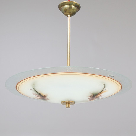 TAKLAMPA, glas, metall, Fåglavik, 1930/40 tal. på auktion hos RA Auktionsverket Norrköping