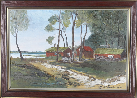 BERTIL FORSLUND. "Julitta vid Hjälmaren", olja på pannå, signerad. på auktion hos Gomér & Andersson Norrköping