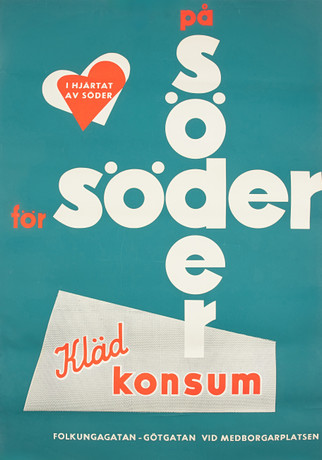 AFFISCH. Kläd-konsum, "På Söder för Söder", 1950-tal. på auktion hos Stockholms Auktionsverk Sickla