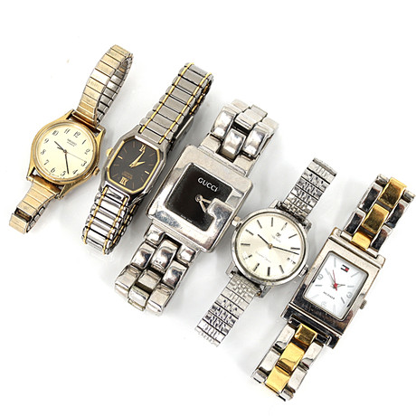 ARMBANDSUR, 5 st. dam, Hilfiger, Gucci, Tissot och Seiko. på auktion hos Höganäs Auktionsverk