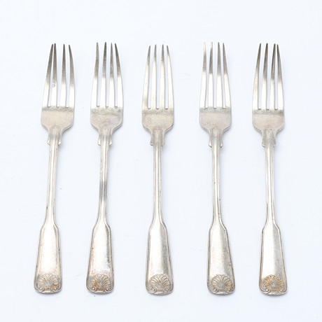 FÖRRÄTTSGAFFLAR. Silver, 5 st, Lund, 1907. på auktion hos Uppsala Auktionskammare