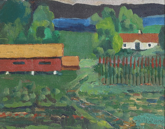 VILLE BJÖRNMO. Olja/collage på pannå, signerad. på auktion hos RA Auktionsverket Norrköping