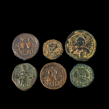 BRONSMYNT, 6 st, bysantinska ca 500-1100. på auktion hos Stockholms Auktionsverk Sickla