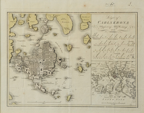 KARTA, "Läget af Carlskrona", daterad 1813. på auktion hos Formstad Auktioner