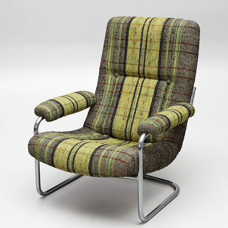 FÅTÖLJ, stålrör, textil, 1960/70-tal. på auktion hos Auktionsmagasinet Vänersborg