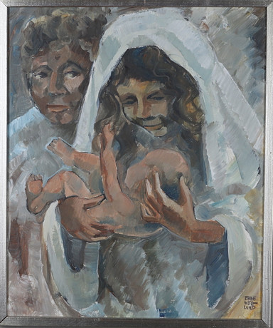 EBBE HÖGLUND. Olja på duk, figuralt motiv, signerad. på auktion hos Gomér & Andersson Norrköping