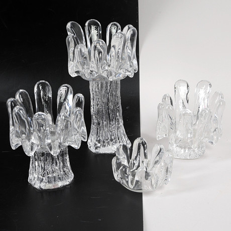 GÖRAN WÄRFF. Ljuslyktor, 3+1 st, glas, "Sunflower", Kosta Boda. på auktion hos Ekenbergs Auktioner