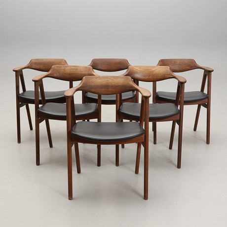 ERIK KIRKEGAARD. Karmstolar, 6 st, 1950/60-tal. på auktion hos Crafoord Auktioner Malmö