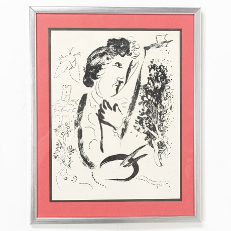 MARC CHAGALL. EFTER. Litografi, "Devant le tableau", Mourlot 402. på auktion hos Handelslagret Auktionsservice