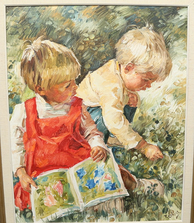 CHARLES ROKA. "Barn på blomsteräng", Olja på duk, barnporträtt, signerad. på auktion hos Gomér & Andersson Linköping