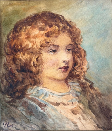 VIRGINIA LARSSON (1844-1893). Flickporträtt, akvarell, signerad. på auktion hos Skandia Auktion