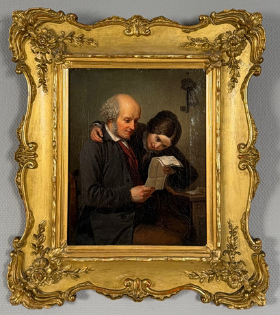 GUSTAF BRUSEWITZ (1812-1899). Par läser brev, olja på duk, signerad och daterad 1855. på auktion hos Skandia Auktion